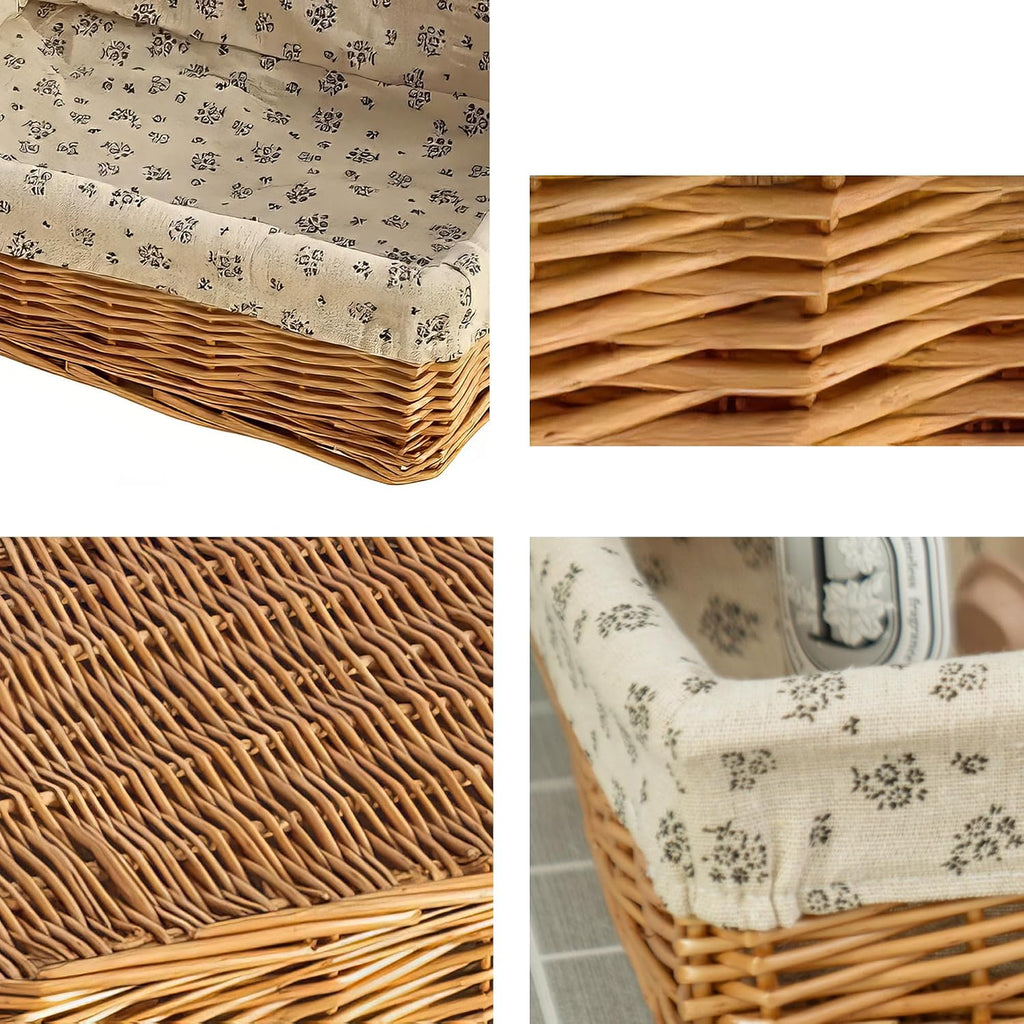 Cesta de almacenamiento de mimbre rectangular forrada