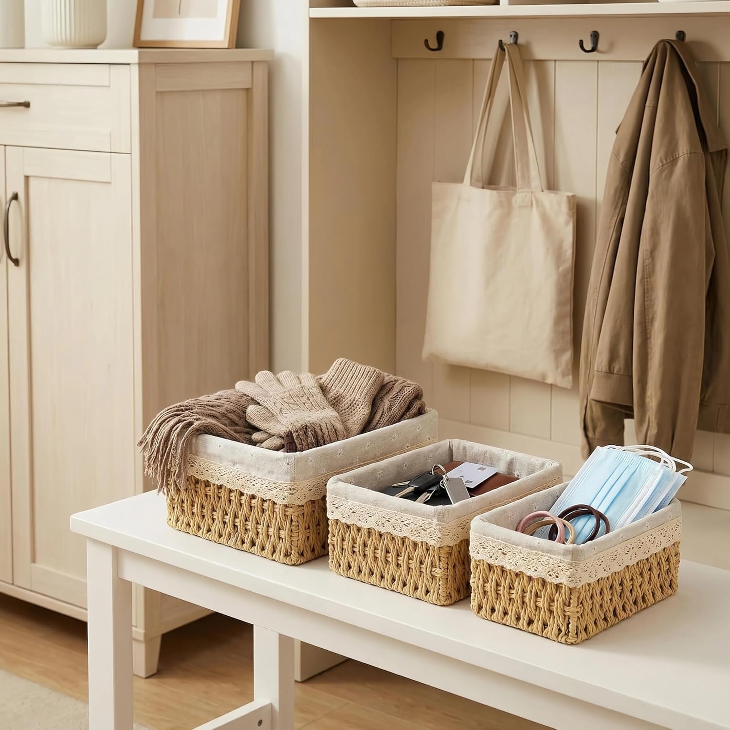 Lined Paper Rope Counter Baskets - Set of 3