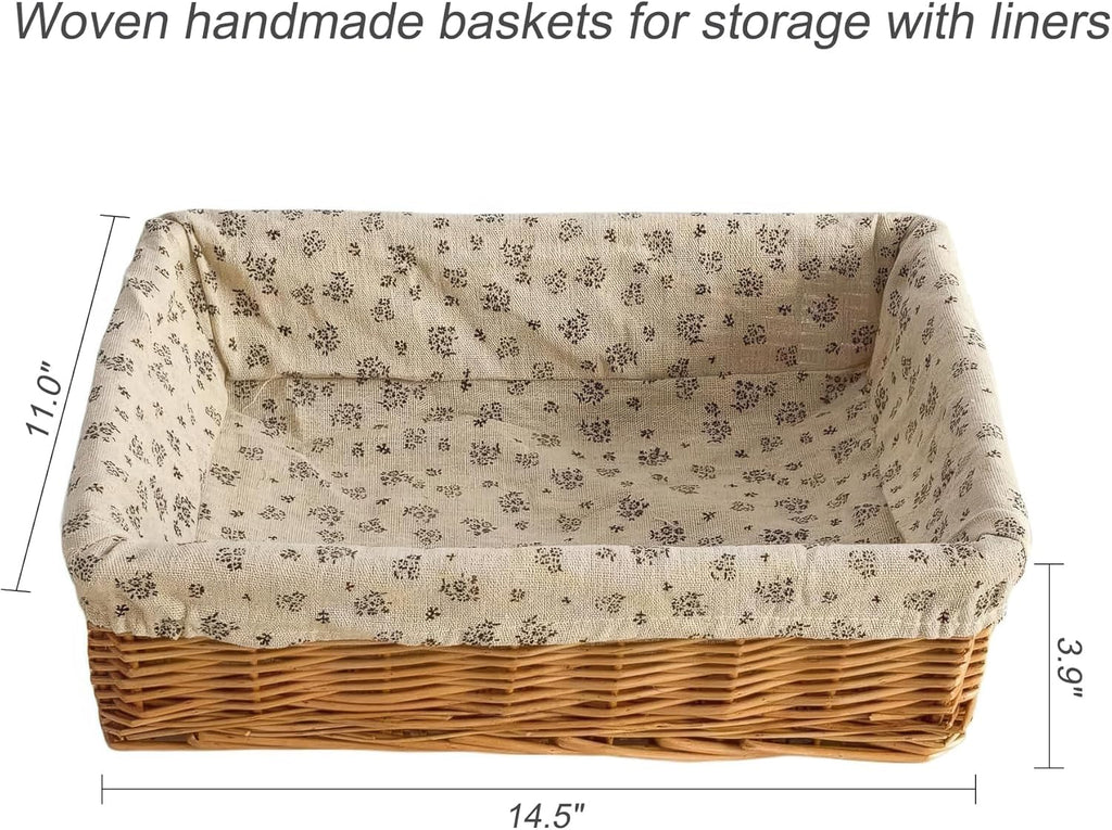 Cesta de almacenamiento de mimbre rectangular forrada