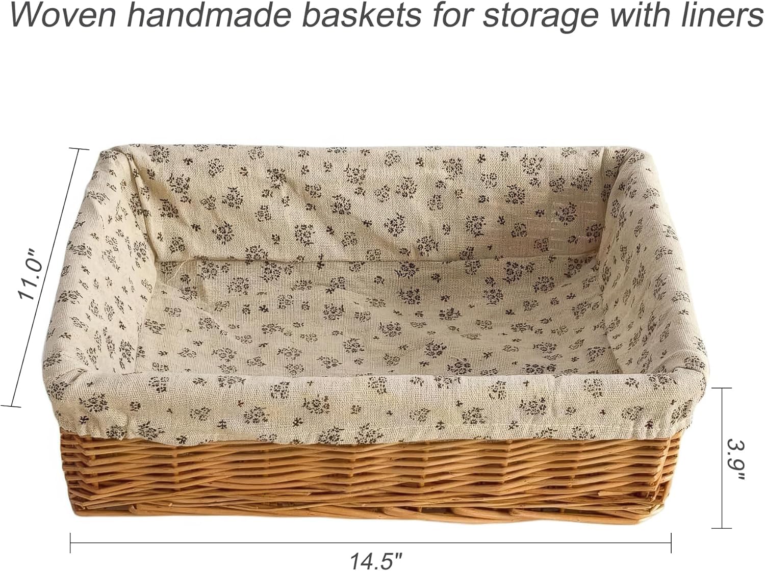 Cesta de almacenamiento de mimbre rectangular forrada