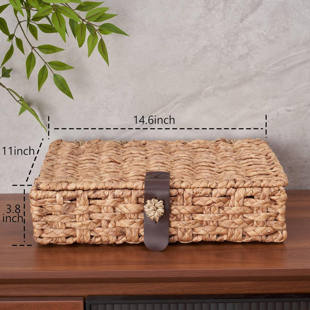 Caja decorativa grande de jacinto de agua con tapa