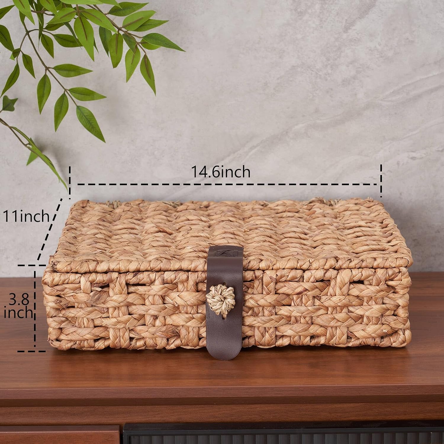 Caja decorativa grande de jacinto de agua con tapa