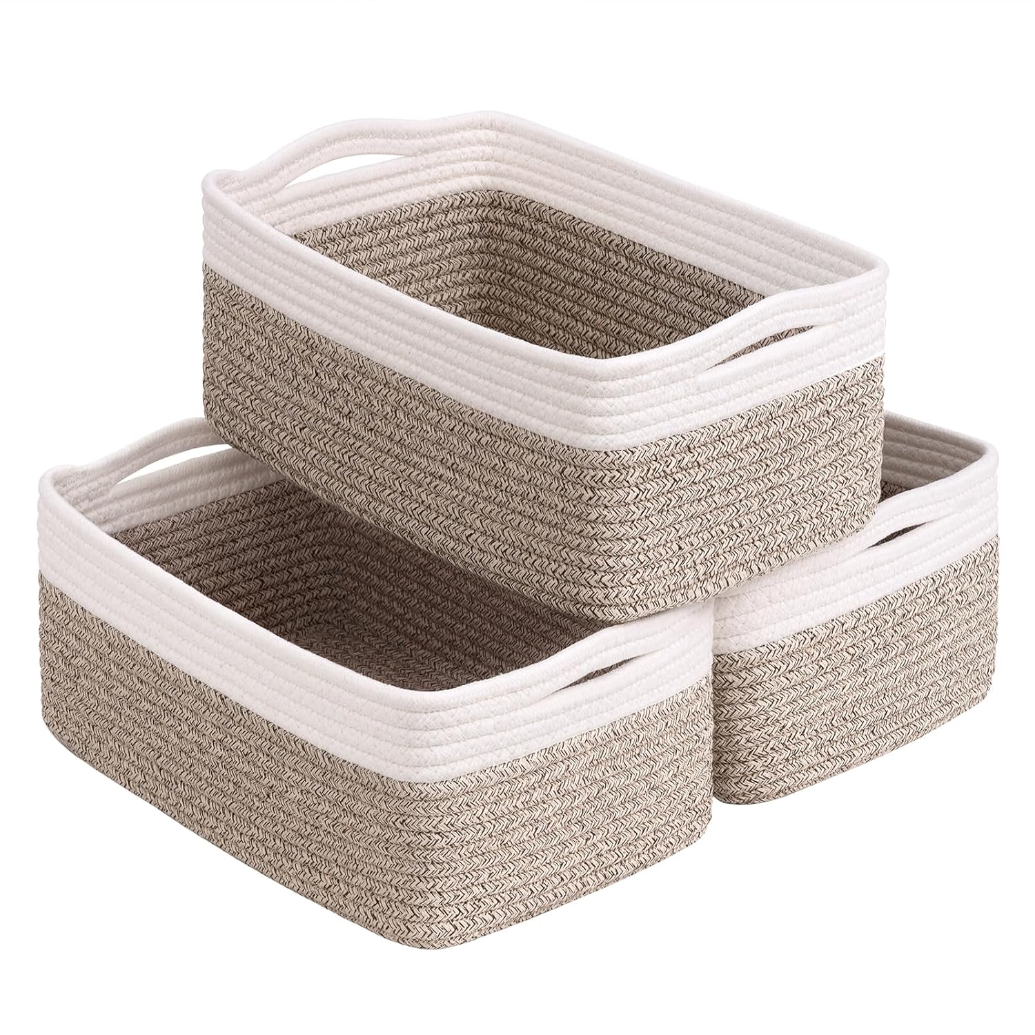 Cestas de almacenamiento tejidas en blanco y marr�n - Juego de 3