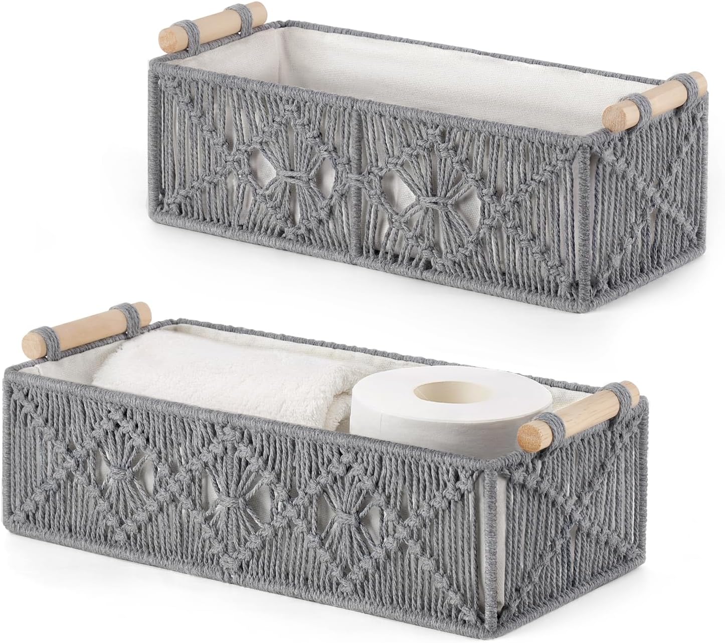 Cestas de almacenamiento de macram� boho marfil - Juego de 2