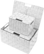 Cestas de almacenamiento de mimbre blancas con tapas - Juego de 3