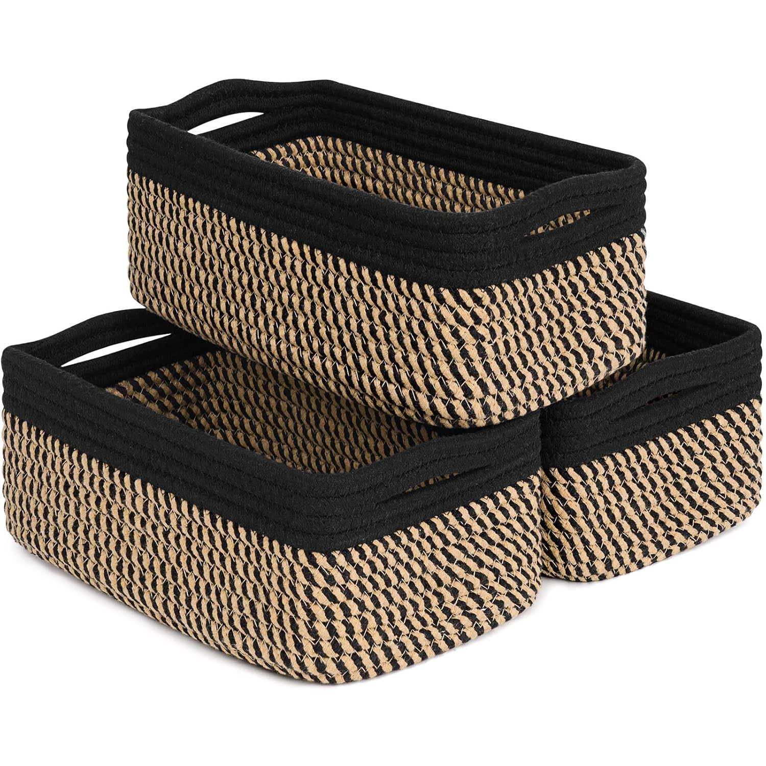 Cestas de almacenamiento tejidas en blanco y marr�n - Juego de 3