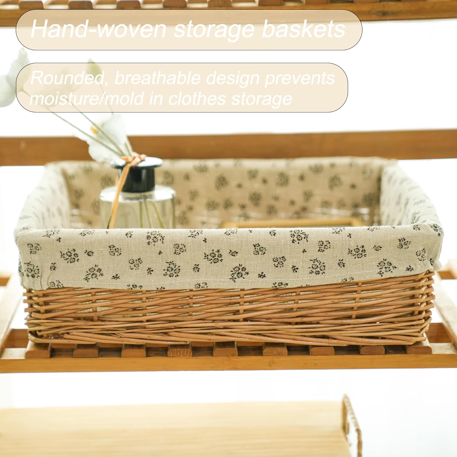 Cesta de almacenamiento de mimbre rectangular forrada