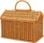 Cesta peque�a de rat�n con forma de casa y tapa