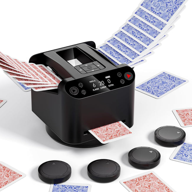 2-in-1 Automatic Card Shuffler and Dealer Machine with 4 Remotes for 1-2 Decks, USB-C Rechargeable, Supports 1-12 Players, Programmable, for Poker, UNO, Blackjack, Texas Holdem Hover Image