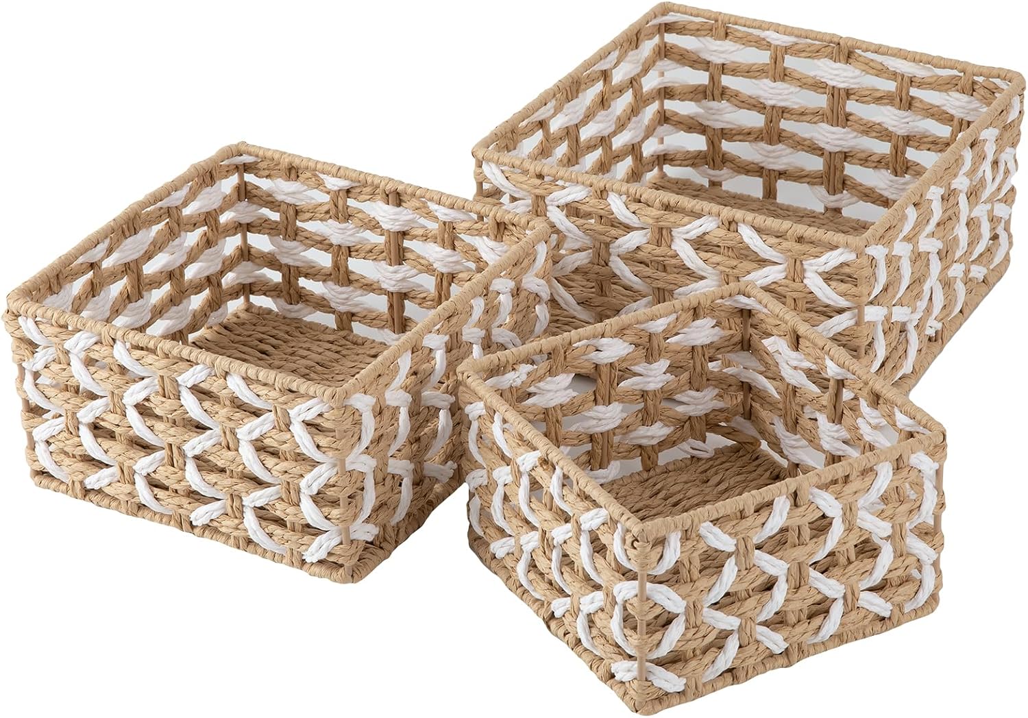 Cestas de estante de cuerda de papel tejidas a mano