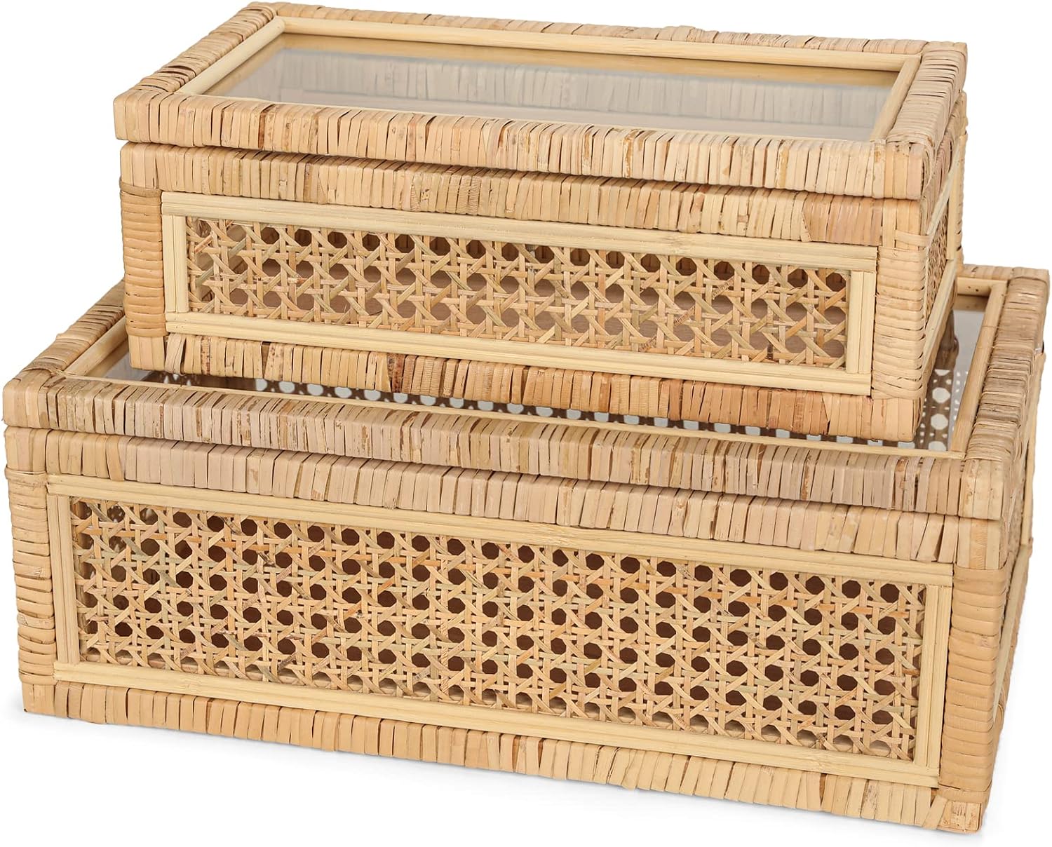Cajas expositoras de rat�n con tapas de vidrio - Juego de 2
