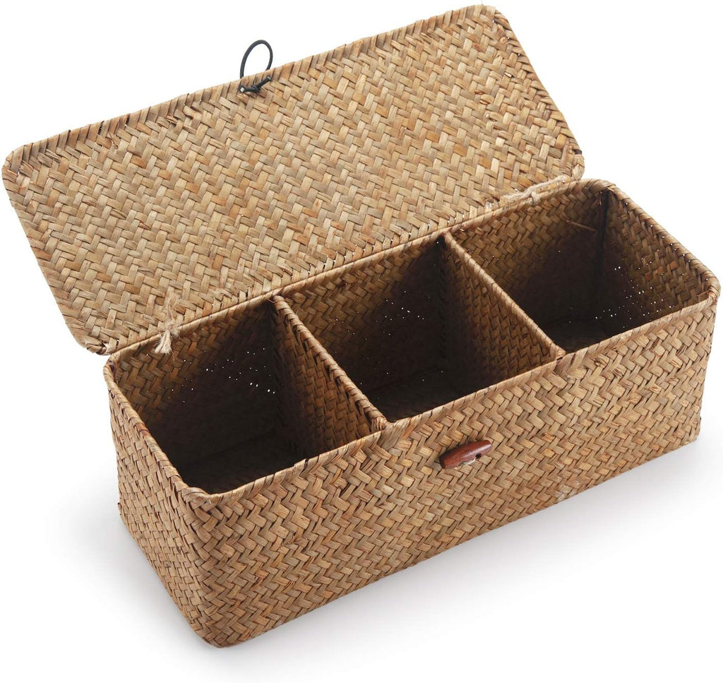Whitewashed Seagrass Toilet Tank Basket with Lid