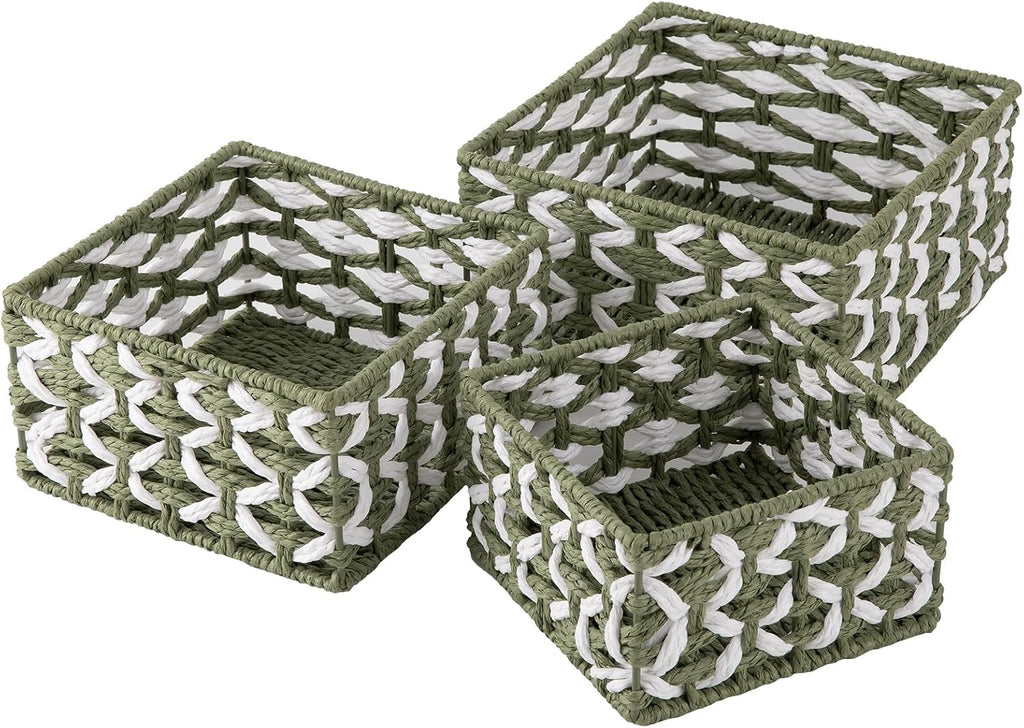 Cestas de estante de cuerda de papel tejidas a mano