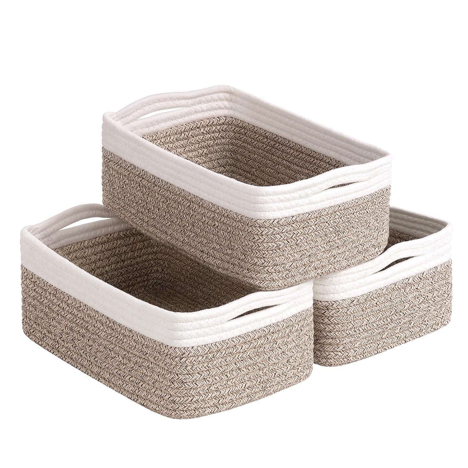 Cestas de almacenamiento tejidas en blanco y marr�n - Juego de 3