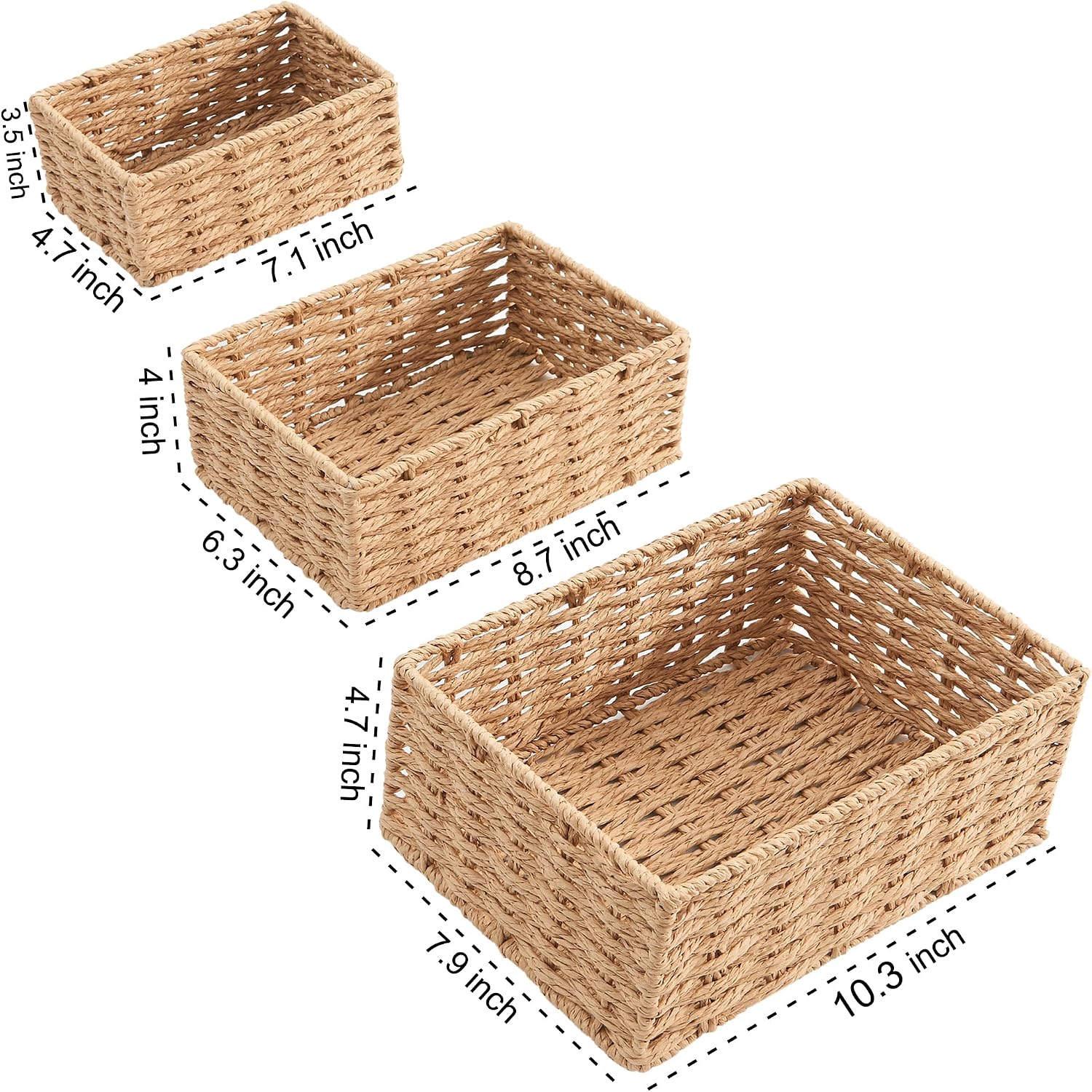 Cestas de almacenamiento de cuerda de papel natural - Juego de 3