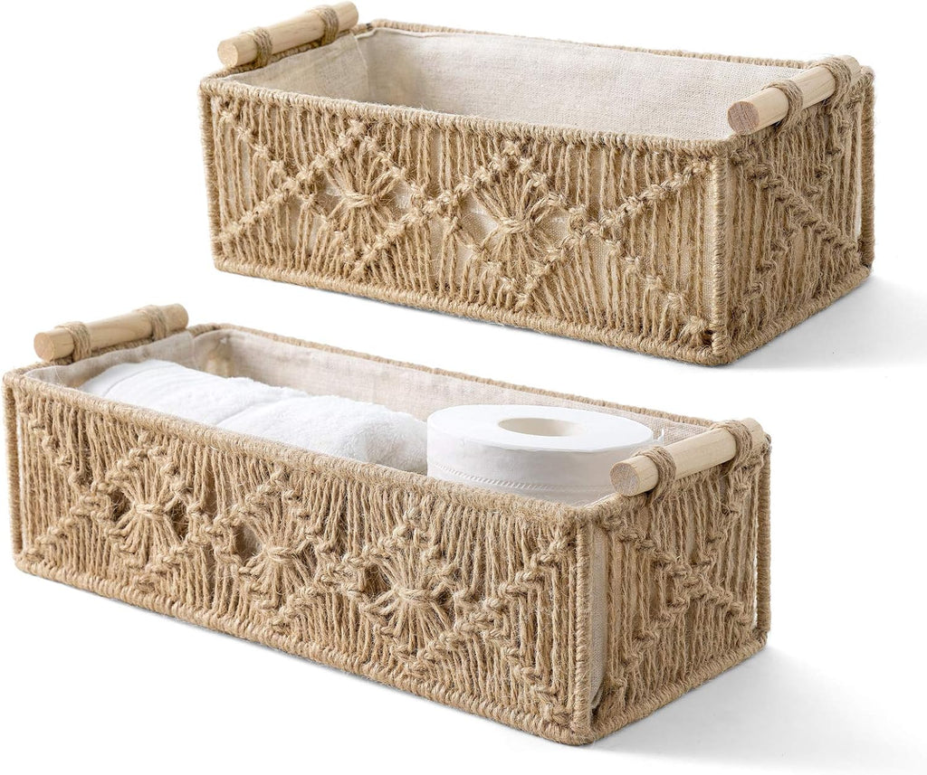 Cestas de almacenamiento de macram� boho marfil - Juego de 2