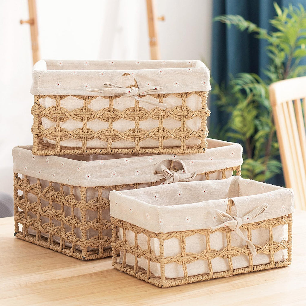 Cestas de mimbre boho forradas - Juego de 2