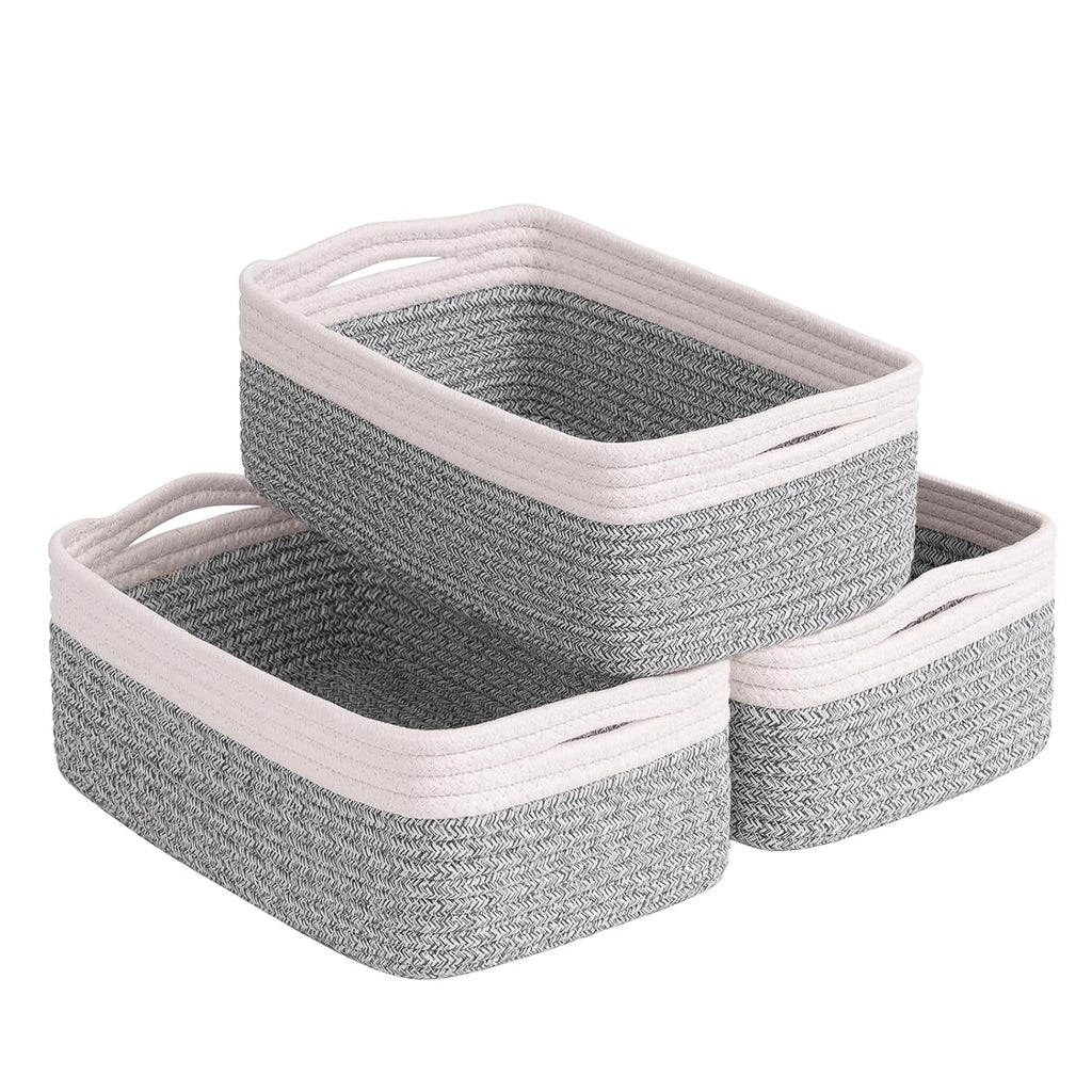 Cestas de almacenamiento tejidas en blanco y marr�n - Juego de 3