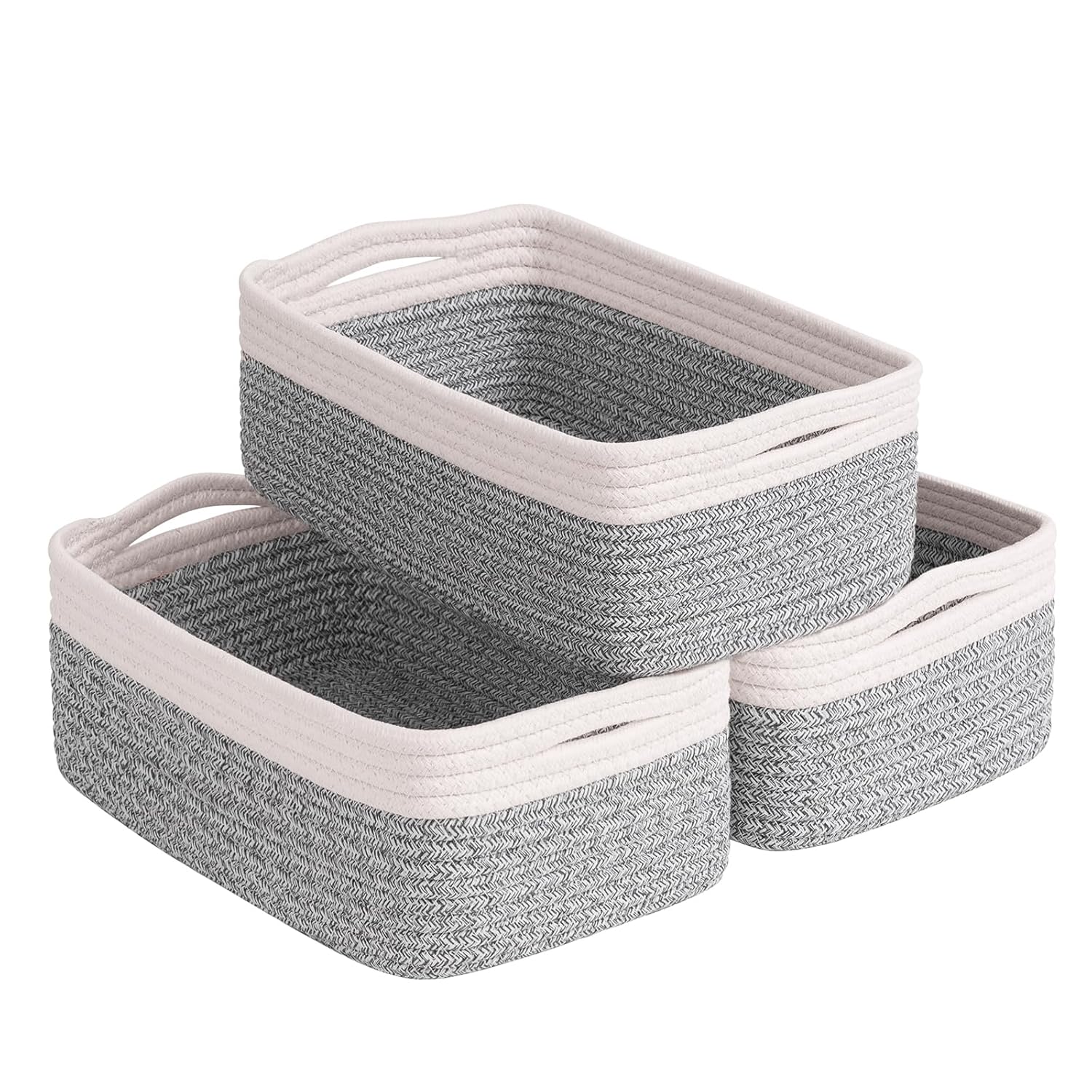 Cestas de almacenamiento tejidas en blanco y marr�n - Juego de 3