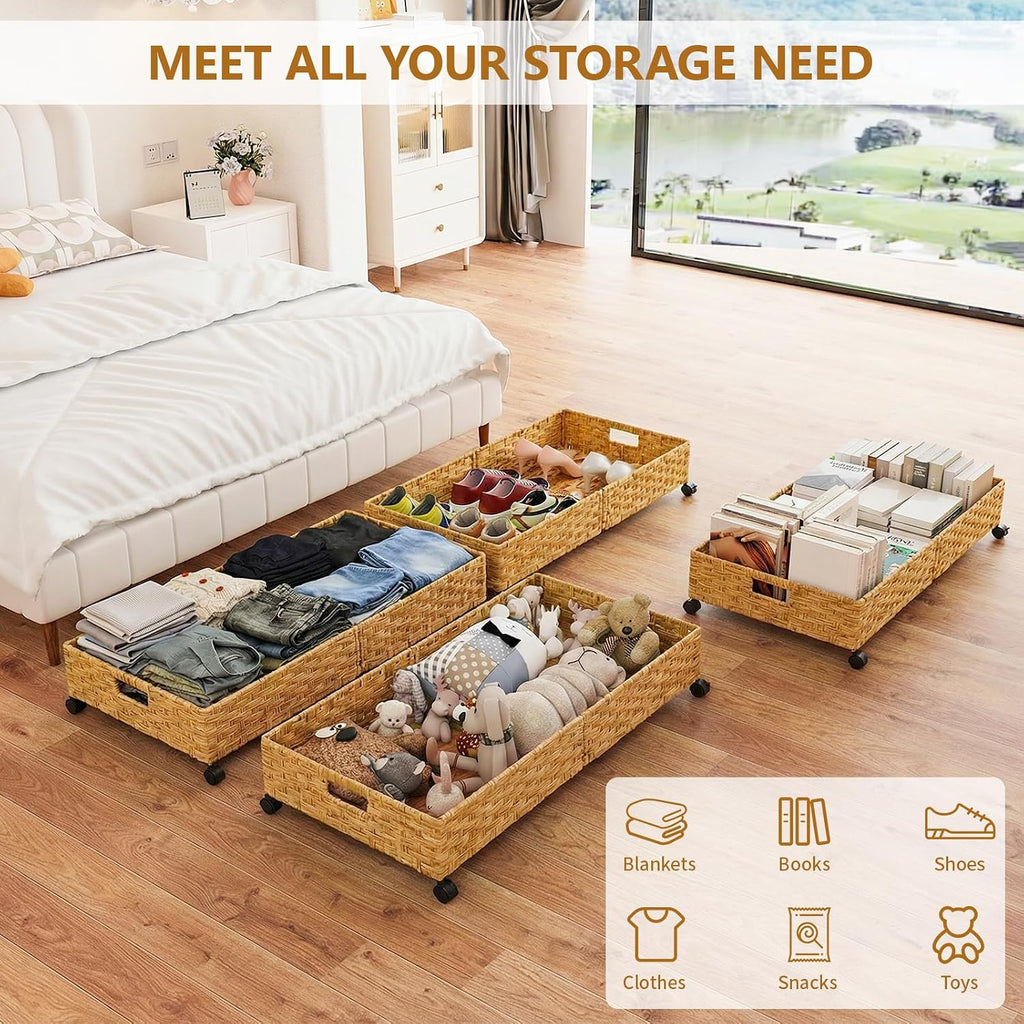 Rolling Rattan Under-Bed Storage Bin