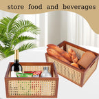 Wooden Storage Basket with Rattan Cane Webbing