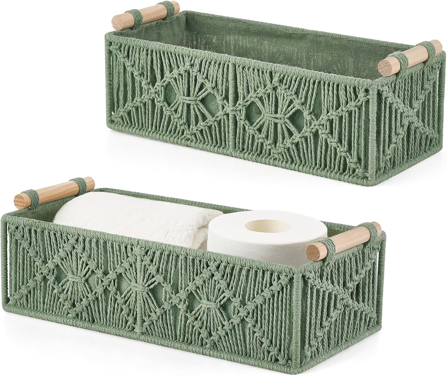 Cestas de almacenamiento de macram� boho marfil - Juego de 2