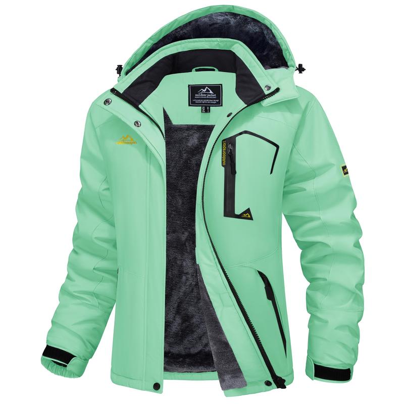 Chaqueta de esquí impermeable para mujer, con capucha, forro polar, cálida, de invierno, para la nieve, cortavientos de montaña, cortavientos de lluvia, cortavientos para otoño, diversión al aire libre