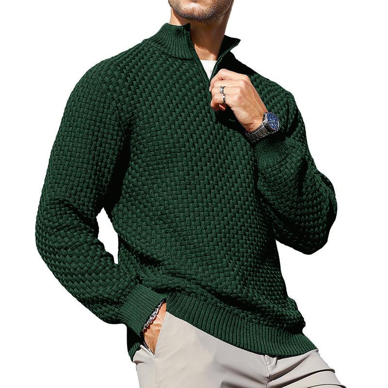Suéter de punto trenzado con cuello de cremallera para hombre – Pulóver de cuello alto cálido con cuello con cremallera – Capa perfecta para días fríos, viernes casuales y estilo atemporal para el día a día TikTokShopBlackFriday Regalo de Navidad