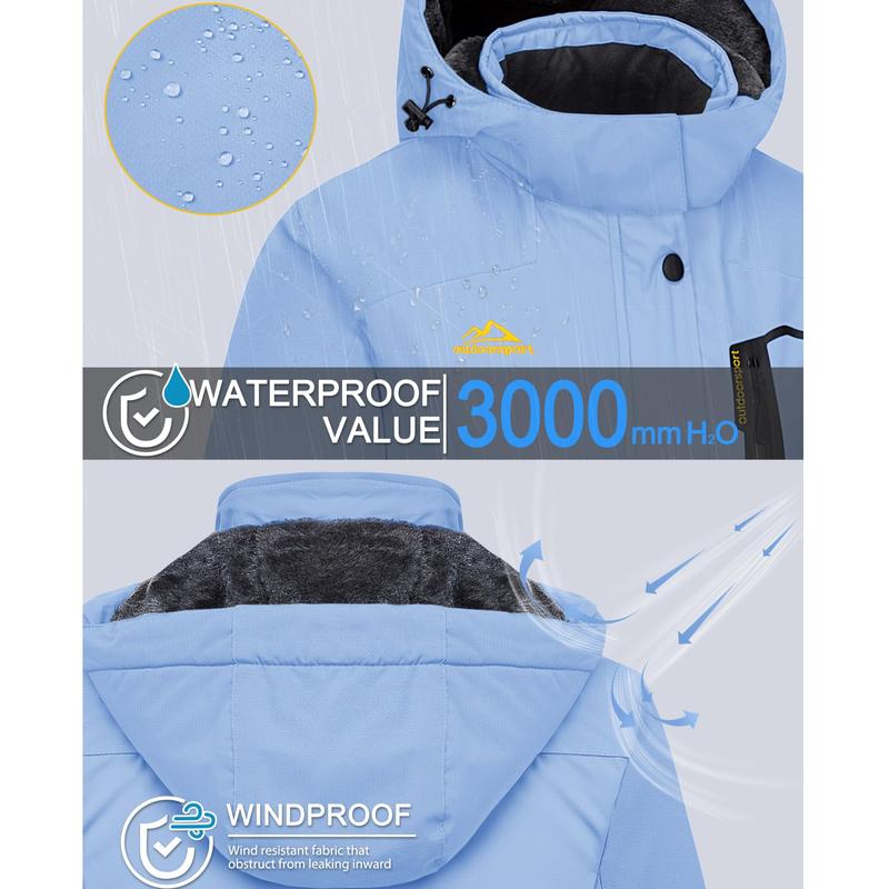 Chaqueta de esquí impermeable para mujer, con capucha, forro polar, cálida, de invierno, para la nieve, cortavientos de montaña, cortavientos de lluvia, cortavientos para otoño, diversión al aire libre