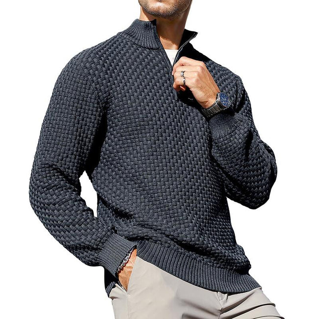 Men’s Cable Knit Quarter-Zip Sweater – Warm Turtleneck Pullover with Zip Collar – Perfect Layer for Cold Days, Casual Fridays & Timeless Everyday Style TikTokShopBlackFriday Christmas gift Hover Image