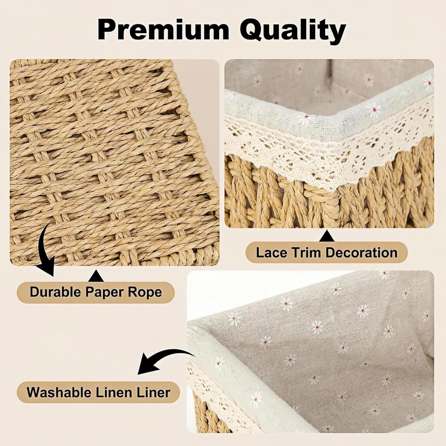 Lined Paper Rope Counter Baskets - Set of 3