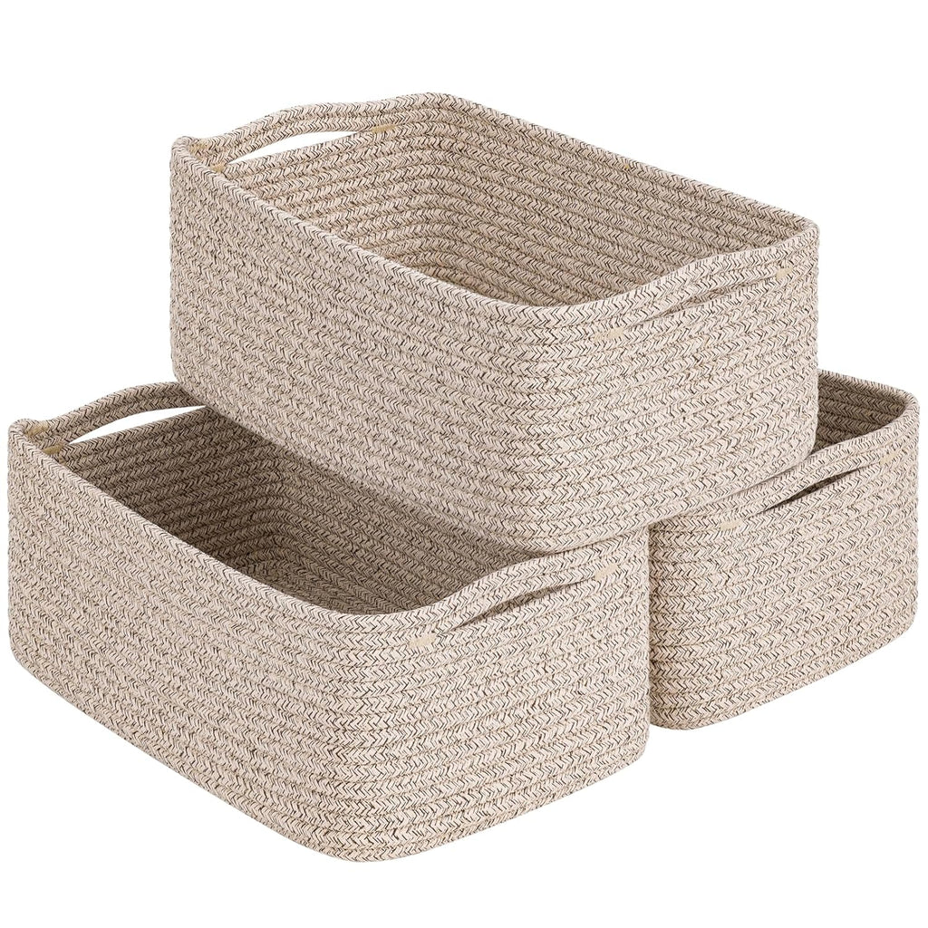 Cestas de almacenamiento tejidas en blanco y marr�n - Juego de 3