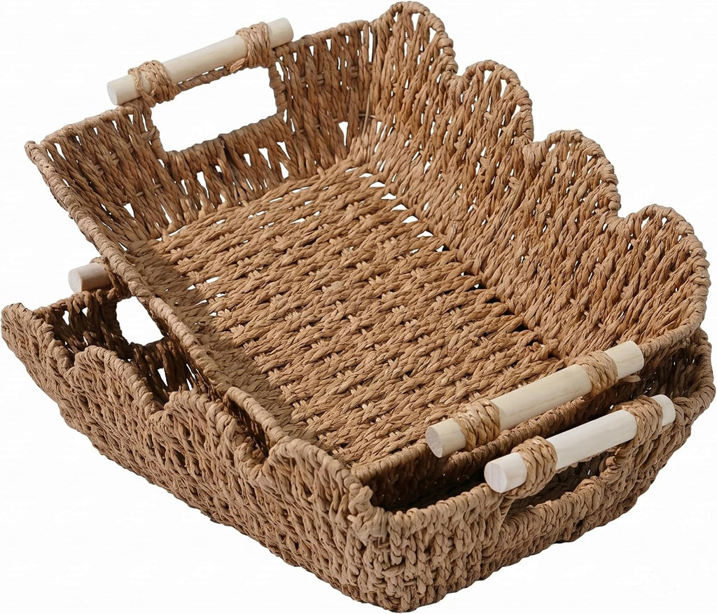 Cestas de regalo festoneadas con asas de madera - Juego de 2