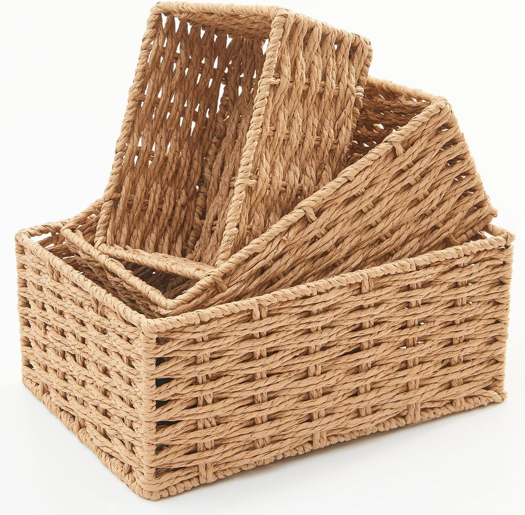 Cestas de almacenamiento de cuerda de papel natural - Juego de 3