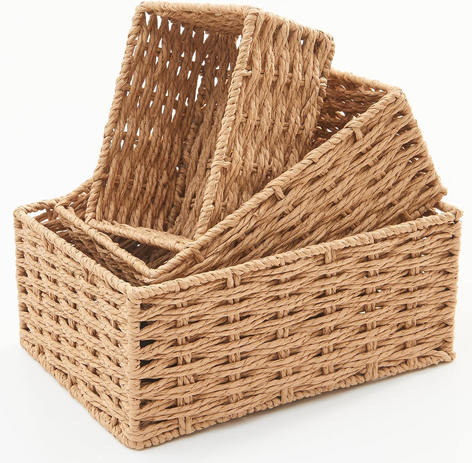 Cestas de almacenamiento de cuerda de papel natural - Juego de 3