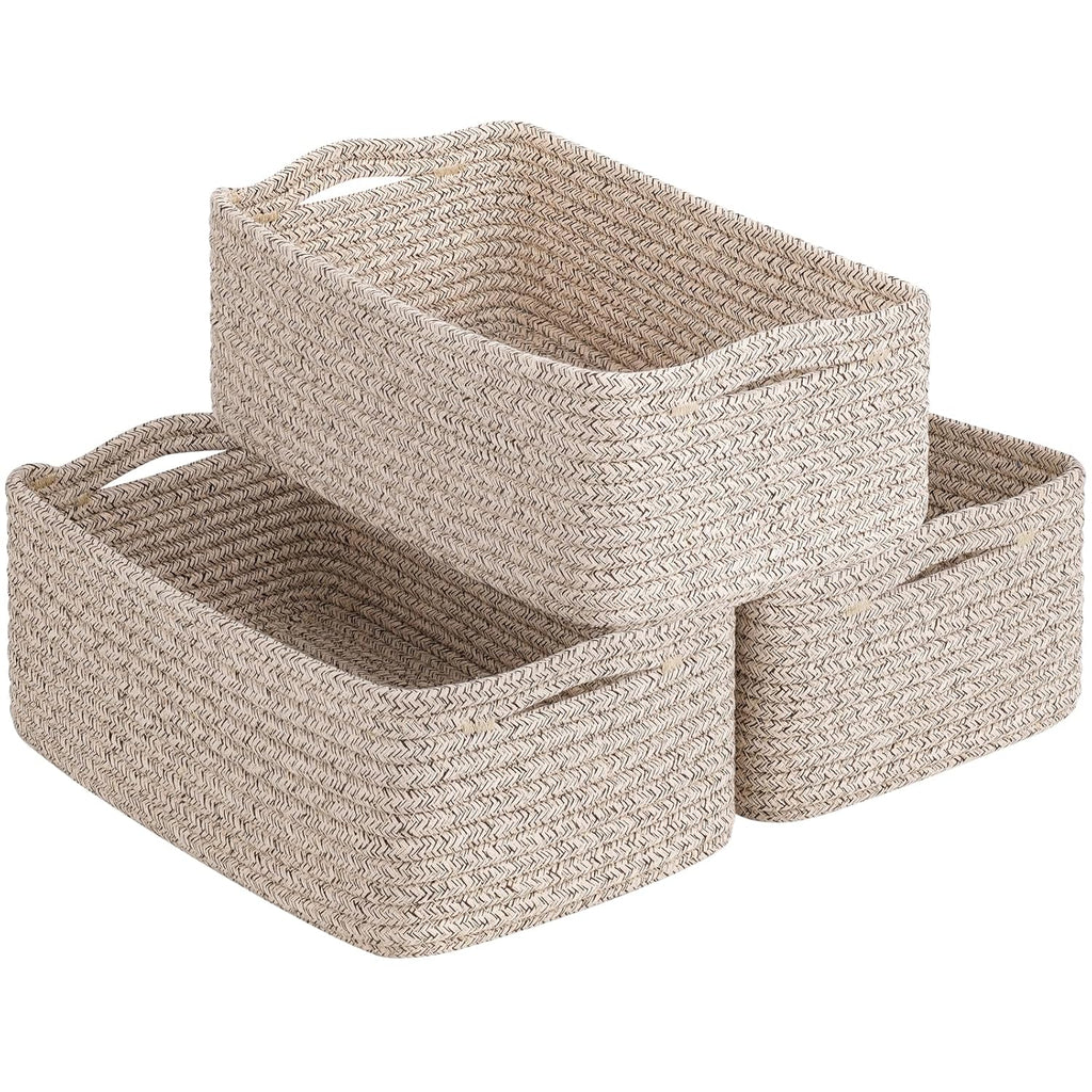 Cestas de almacenamiento tejidas en blanco y marr�n - Juego de 3