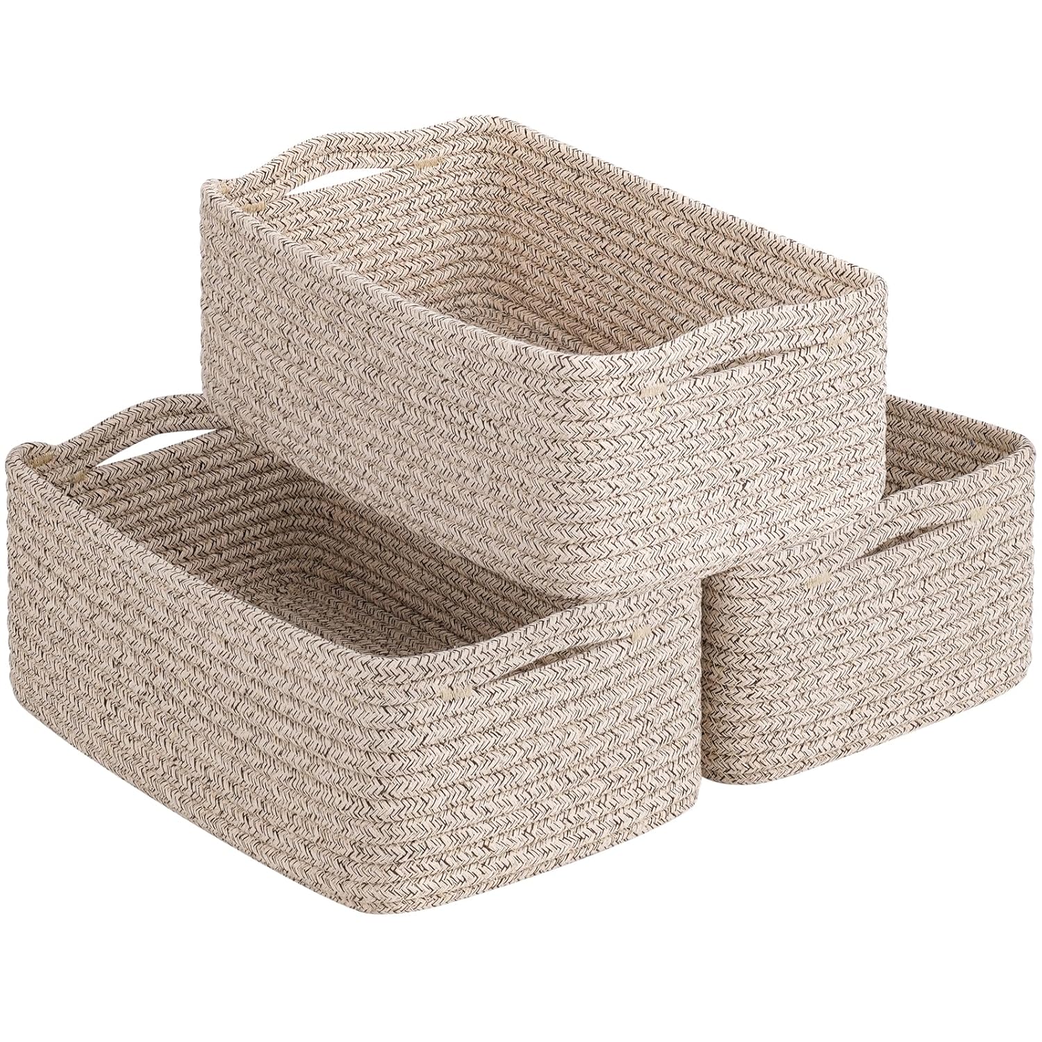 Cestas de almacenamiento tejidas en blanco y marr�n - Juego de 3