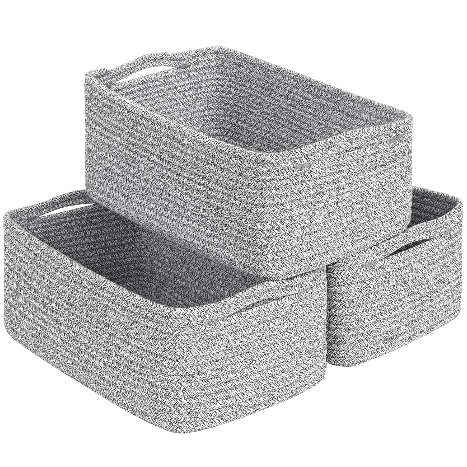 Cestas de almacenamiento tejidas en blanco y marr�n - Juego de 3