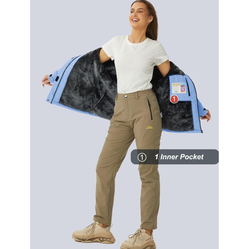 Chaqueta de esquí impermeable para mujer, con capucha, forro polar, cálida, de invierno, para la nieve, cortavientos de montaña, cortavientos de lluvia, cortavientos para otoño, diversión al aire libre