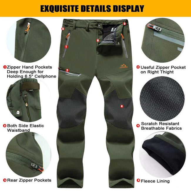 Men's Winter Pants Fleece Lined Ski Snow Pants Water Resistant 4 Zip Pockets Outdoor Work Pants FallFreshness Outdoorfun Main Image