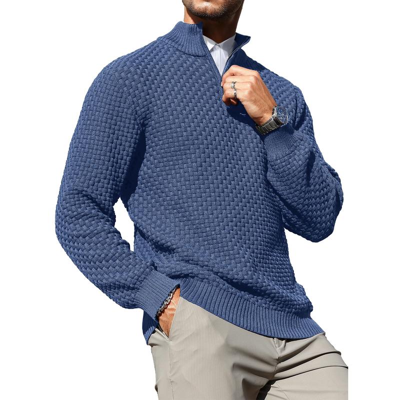 Suéter de punto trenzado con cuello de cremallera para hombre – Pulóver de cuello alto cálido con cuello con cremallera – Capa perfecta para días fríos, viernes casuales y estilo atemporal para el día a día TikTokShopBlackFriday Regalo de Navidad