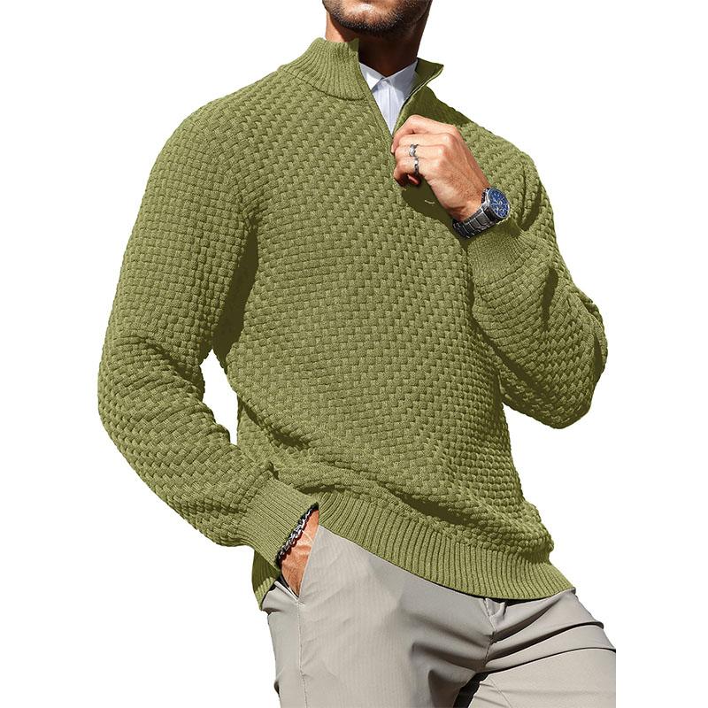 Suéter de punto trenzado con cuello de cremallera para hombre – Pulóver de cuello alto cálido con cuello con cremallera – Capa perfecta para días fríos, viernes casuales y estilo atemporal para el día a día TikTokShopBlackFriday Regalo de Navidad