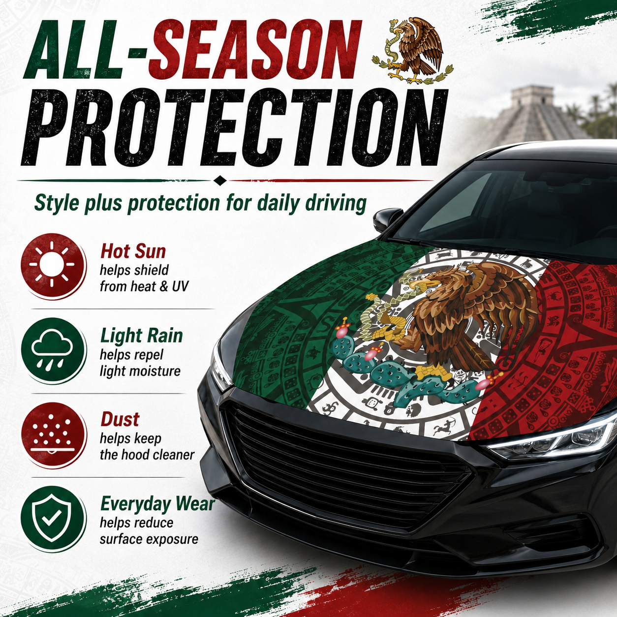 Cubierta de capucha azteca de la bandera mexicana