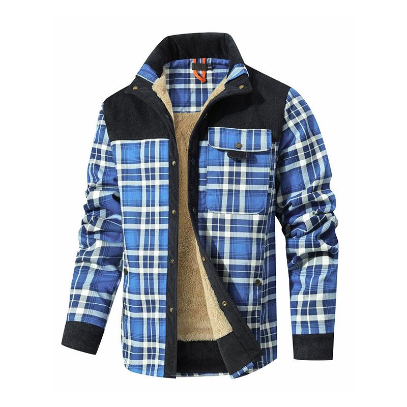 Men's Corduroy Plaid Sherpa Lined Flannel Shirt Jacket Fleece Coat