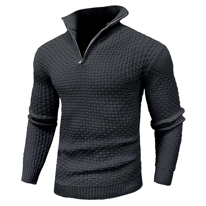 Suéter de punto trenzado con cuello de cremallera para hombre – Pulóver de cuello alto cálido con cuello con cremallera – Capa perfecta para días fríos, viernes casuales y estilo atemporal para el día a día TikTokShopBlackFriday Regalo de Navidad