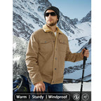 Chaqueta camionera de invierno con forro sherpa para hombre, chaqueta informal cálida con múltiples bolsillos, tops de ropa de hombre con cuello, forro polar de algodón, manga larga, novedad de otoño, chaqueta caqui beige, diversión al aire libre