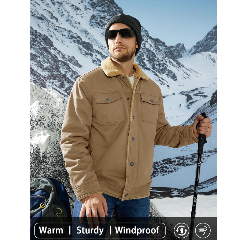 Chaqueta camionera de invierno con forro sherpa para hombre, chaqueta informal cálida con múltiples bolsillos, tops de ropa de hombre con cuello, forro polar de algodón, manga larga, novedad de otoño, chaqueta caqui beige, diversión al aire libre