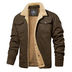 Chaqueta camionera de invierno con forro sherpa para hombre, chaqueta informal cálida con múltiples bolsillos, tops de ropa de hombre con cuello, forro polar de algodón, manga larga, novedad de otoño, chaqueta caqui beige, diversión al aire libre