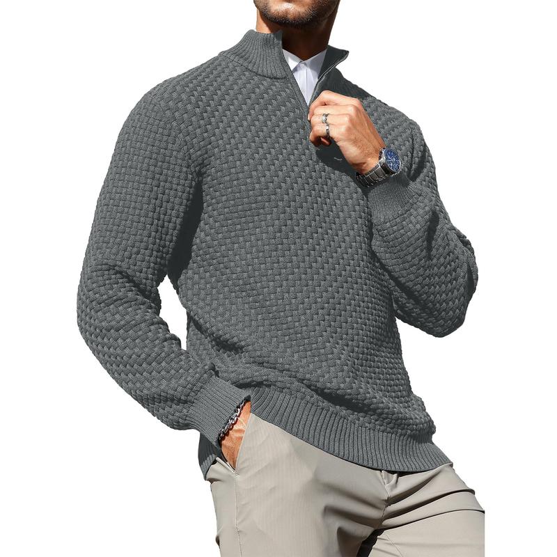 Suéter de punto trenzado con cuello de cremallera para hombre – Pulóver de cuello alto cálido con cuello con cremallera – Capa perfecta para días fríos, viernes casuales y estilo atemporal para el día a día TikTokShopBlackFriday Regalo de Navidad