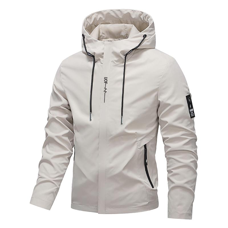 Men's Solid Color Windproof Drawstring Zip-up Hoodie Jacket, Casual Long-Sleeve Outdoor Coat with Zipper Pockets, Suitable for Outdoor Activities, All-Season Men's Apparel, Menswear Blue